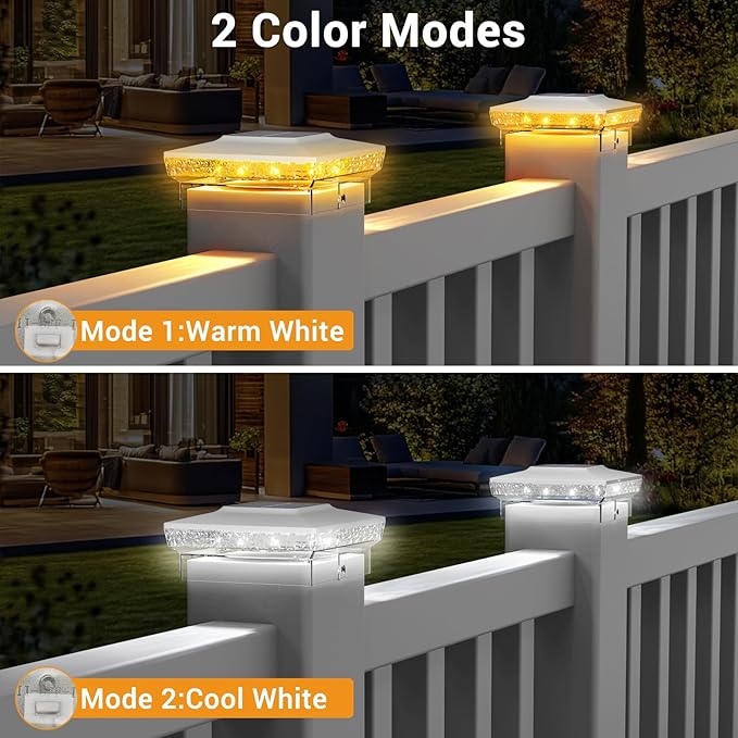 btfarm 6 Pack Solar Post Cap Lights Outdoor, 2 Mode 16 LED Fence Post Light Fit 4x4 3.5x3.5 Wooden/Vinyl, Waterproof Bright Solar Powered Lights Outside for Deck Patio Porch Garden Decoration, White