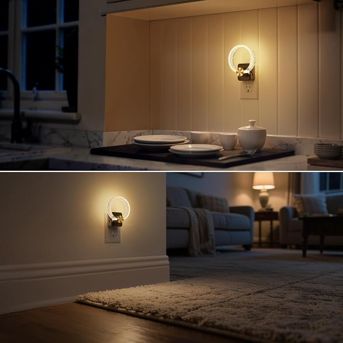 LED Night Lights Plug Into Wall，Acrylic Decorative Night Light | Dusk-to-Dawn Sensor, Dimmable Nightlights, Adjustable Brightness for Bathroom, Hallway, Bedroom,Kids Room,Soft White