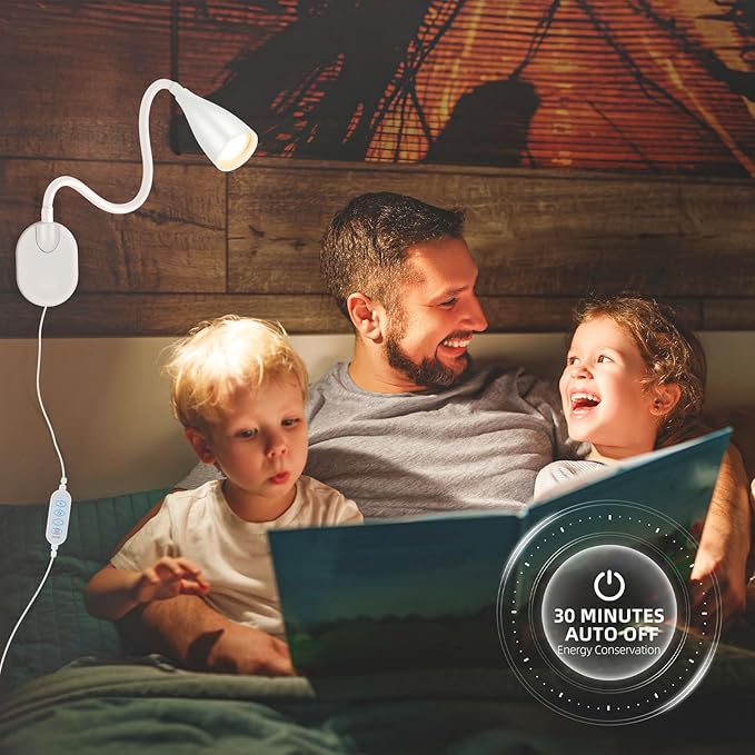LED Wall Mounted Bedside Reading Light, 3 Color Modes,10 Brightness Dimmable, USB Charging Port, Adhesive Wall Lamp Night Light for Books in Bed, Flexible Neck Eye-Caring Bedroom Lighting White