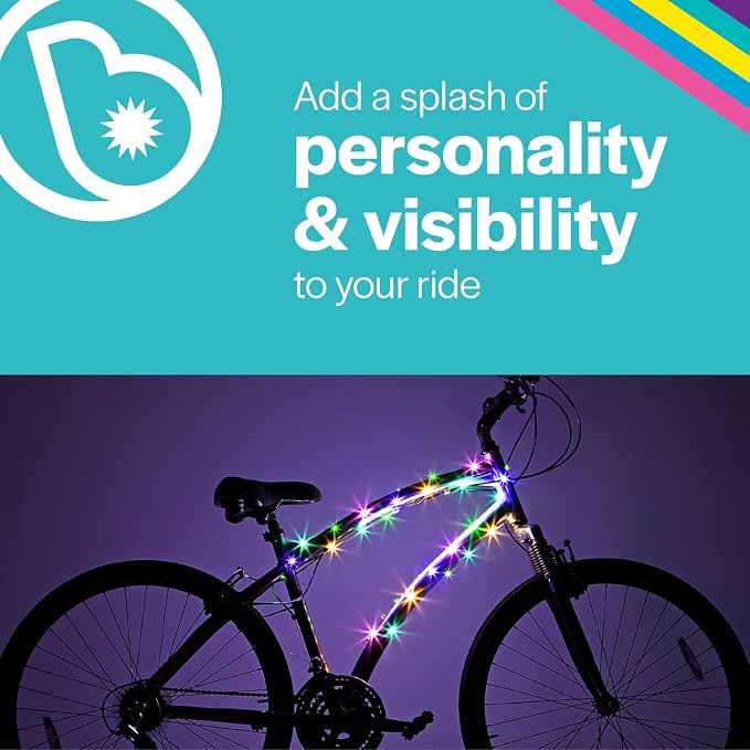 Brightz CosmicBrightz LED Bike Frame Rope Light - 6.5-Foot String Rope - Battery-Powered with On/Off Switch - Ultra Bright Color Keeps Your Ride Fun and Safe for Kids, Teens, & Adults