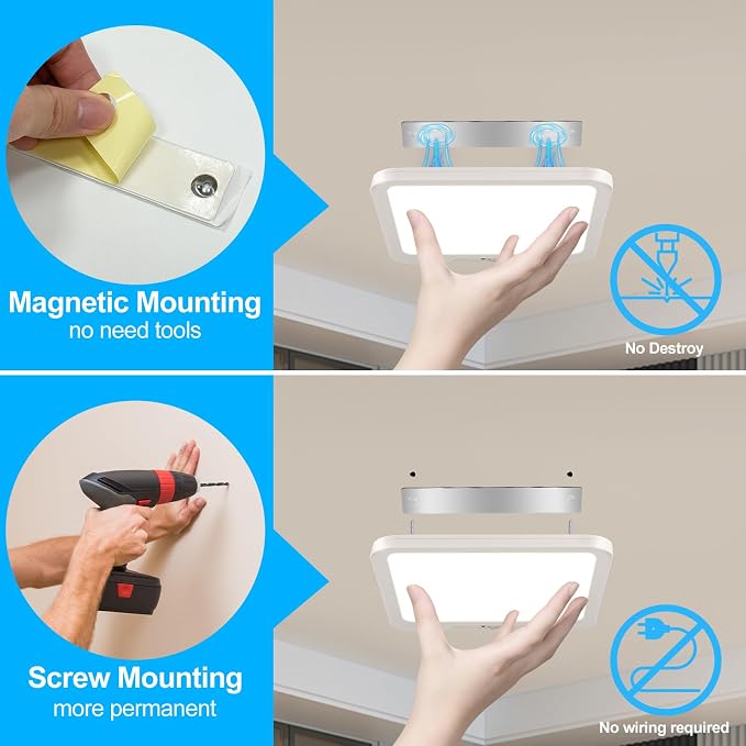 Rechargeable Motion Sensor Ceiling Light with Remote,Square-8.27in,1 Pack | Wireless Magnetic Closet Light 3 Color Dimmable Battery Operated Ceiling Lights for Pantry Shed Hallway Porch Garage Stairs