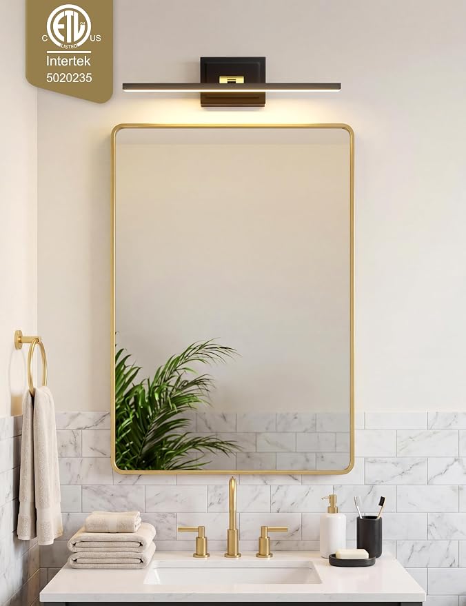 VOLISUN Modern Bathroom Vanity Light 24 inch, Rotatable, 14W Dimmable 5CCT Led Bathroom Light Fixture Over Mirror, Black Gold Bar Vanity Light for Bathroom Mirror Restroom-ETL Certificated
