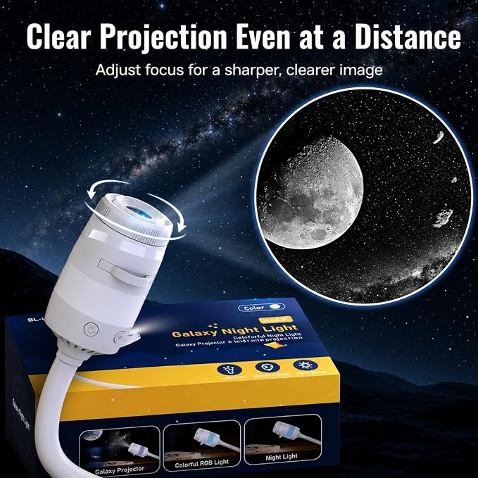 Galaxy Projector Night Light, USB Star Projector for Bedroom Ceiling | 2-in-1 Adjustable Nebula & Starry Sky Lamp, Flexible Gooseneck Design, Portable Space Projector for Kids Adults Room Decor