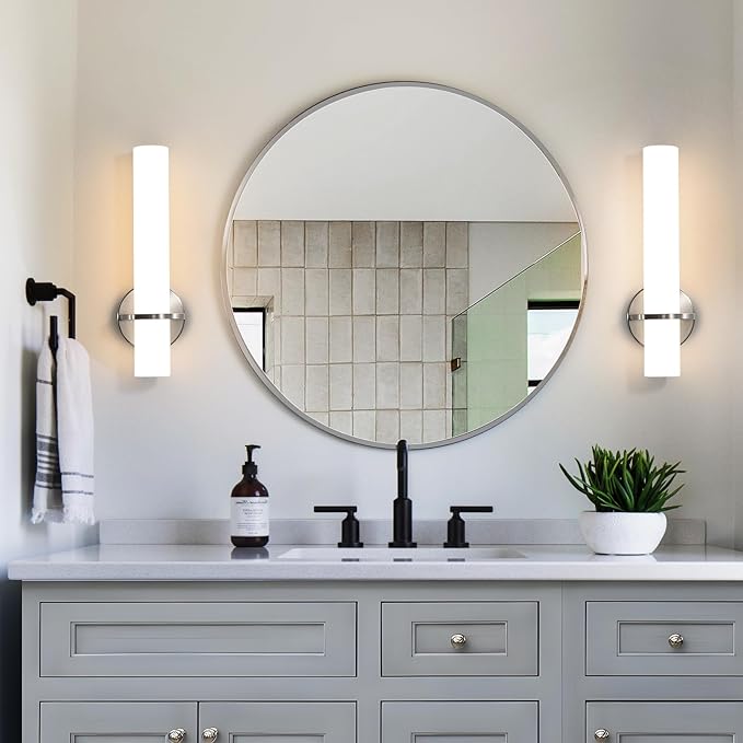 AIJIASI Brushed Nickel Wall Sconces Set of Two - 15 inch Modern Bathroom Sconce 15W 3000K Dimmable LED Sconces Wall Lighting, Indoor Wall Sconce Light for Living Room Corridor Mirror Bedroom Stairs