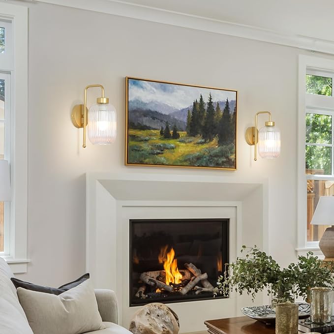Vintage Battery Operated Wall Sconces Set of 2, Wireless Wall Lights with Remote and Color Temperature Bulb, Gold Cordless Rechargeable Wall Lamps with Clear Glass Shade for Bedroom Living Room