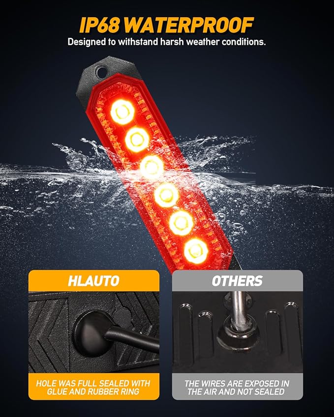 HLauto 406T Emergency Strobe Grille Lights: 4Pcs 6 LED Sync Feature Safety Warning Flashing Light, 12V-24V Ultra Slim Surface Mount Hazard Caution Light for Truck, Vehicle, Car, ATV, UTV (Red)