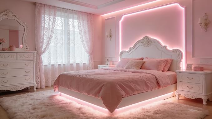 2 Set Pink 50 Feet Led Lights Strip Room Decor 100FT Rope Lights Easy DIY Princess Bedroom Cuttable Strip Lights for Baby Room Bathroom Living Room Kitchen Ceiling Wall Vanity Mirror Decoration
