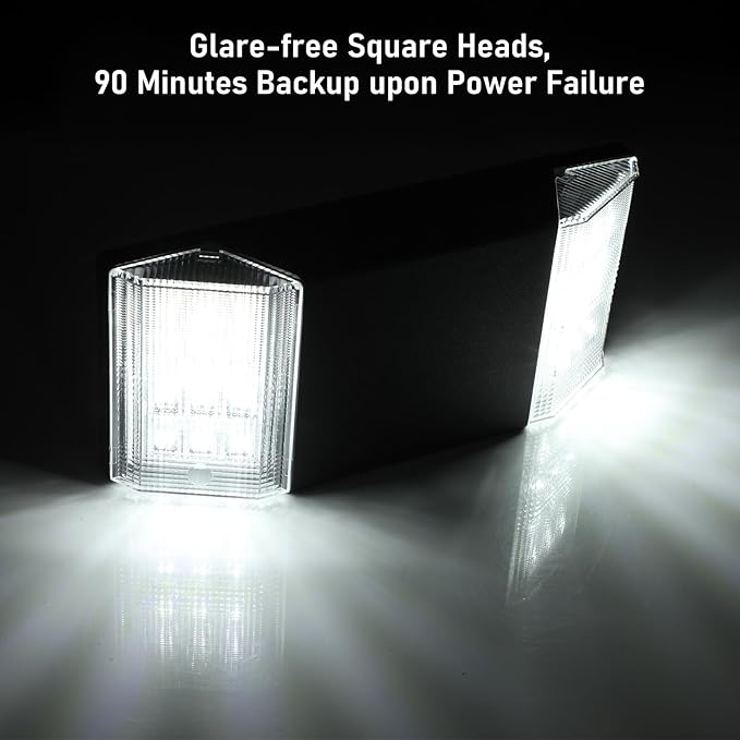TORCHSTAR 6-Pack LED Emergency Lighting with Battery Backup Black | Commercial Emergency Lights, UL Listed, Two Square Heads, AC 120/277V, Hardwired Emergency Exit Light Fixtures for Business