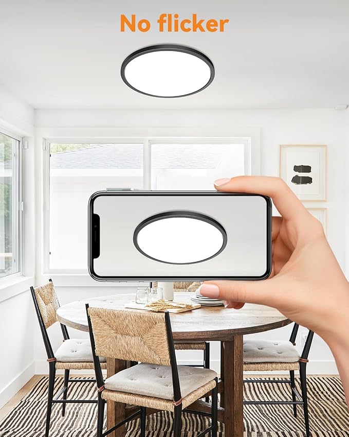 slochi 6PACK LED Flush Mount Ceiling Light Fixture Black, 9Inch 24Watt, 5000K Daylight Light, Ultra Slim Flush Mount Ceiling Lamp for Living Room, Dining Room, Hallway,NOT-DIMMABLE