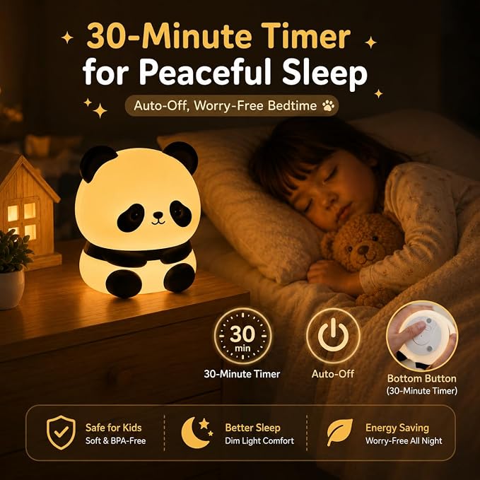 Cute Panda Night Light for Kids, Silicone Baby Squishy Lamp, 3-Level Dimmable Nursery Light for Bedroom, Rechargeable Portable Lamp, Desk Decor Birthday Christmas White Elephant Gift