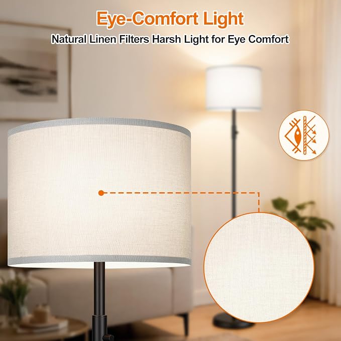 Floor Lamp Simple Design with Shade, Small Tall Lamps for Living Room Bedroom Office Dining Room Kitchen, Black Pole Lamp-Gray
