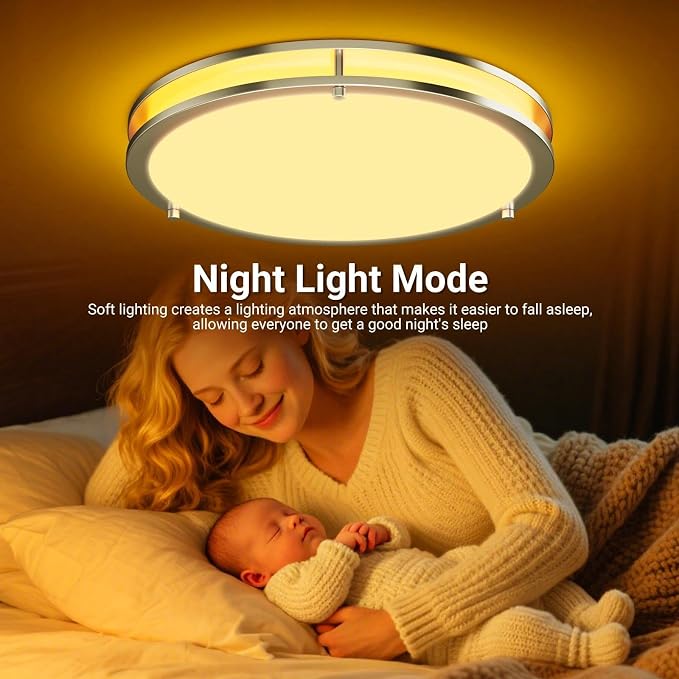 libtit 16Inch Flush Mount Ceiling Lights, 36W Dimmable LED Ceiling Light 3000K-6500K Adjustable, Large & Bright Brushed Nickel Light Fixture for Bedroom Kitchen Bathroom Living Room-2Pack