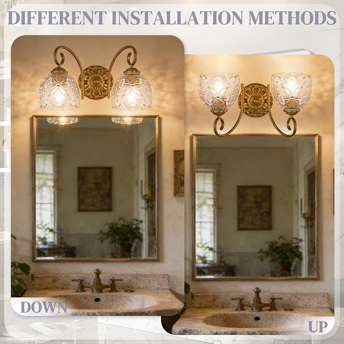Hamilyeah Gold 2-Light Vanity Bathroom Light Fixtures Over Mirror, Vintage Vanity Lights Wall Sconce Light Fixture for Bathroom Vanity, Bedroom, Hallway, Farmhouse Bathroom Lighting