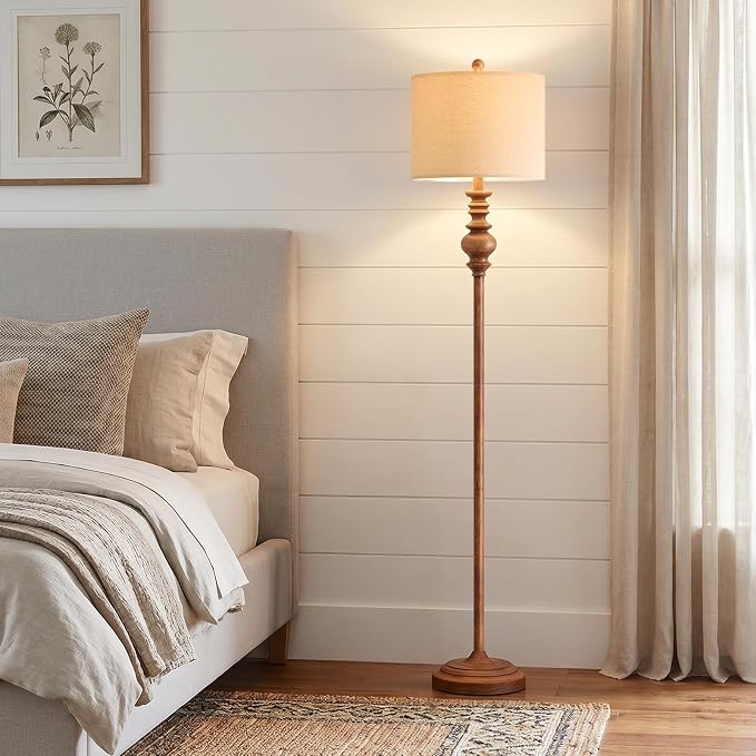 BOBOMOMO 64.25" Farmhouse Floor Lamp with Remote, Dimmable Floor Lamp with Adjustable Color Temperatures, Tall Rustic Standing Lamp for Living Room Corner, Bedroom & Nursery, 9W Bulb Included,Brown