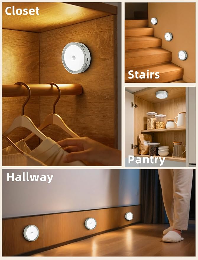 10-PACK Led Puck lights Closet Lights Motion Sensor Cabinet Lights Grey | 3 color temps & 12 RGB, dimmable, 15/30/60 mins timer, memory, magnetic/stick on, 3.3'' led lights for kitchen, closet, stair