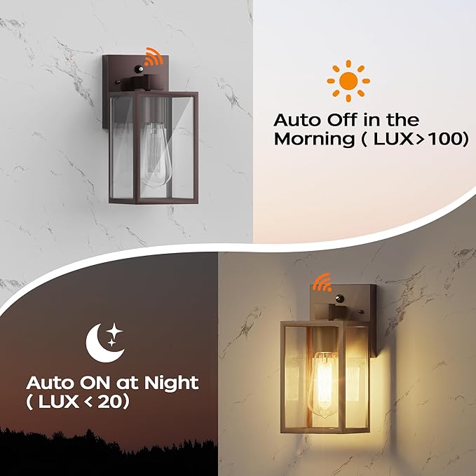 WIHTU Oil Rubbed Bronze Dusk to Dawn Porch Lights Fixtures - Outdoor Exterior Sensor Wall Sconce Lamp, Waterproof Wall Lantern, Anti Rust Coach Lights for Doorway, Garage