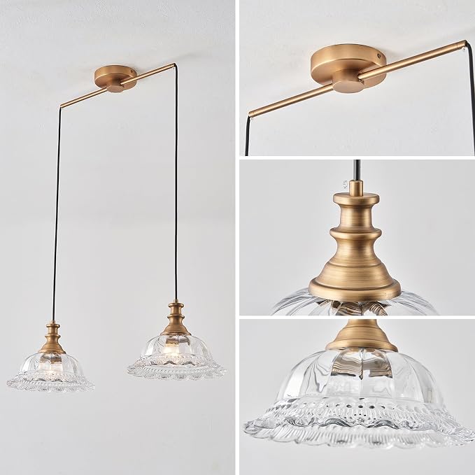 HDDFL Vintage 2 Light Pendant Light Fixtures Modern Glass Hanging Lamps with Adjustable Cord for Kitchen Island Dining Room Living Room Hallway