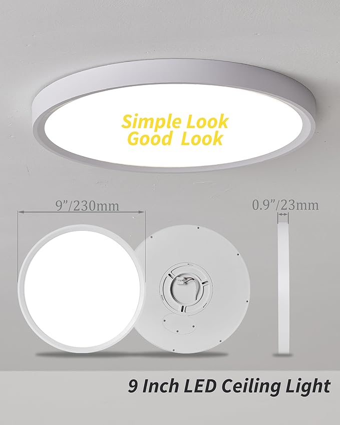 LED Flush Mount Ceiling Light Fixture,Round 9 Inch 18w 1860lm 3000k,4000k,6000k CCT Selectable, Modern Flat Panel Super Slim Led Ceiling Light,for Living Dining Kitchen Bedroom Room (8Pack-White)