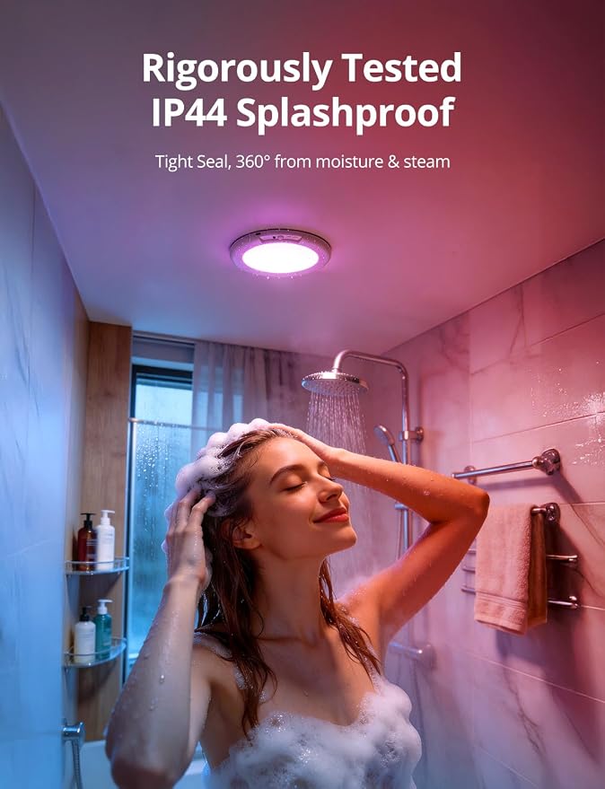 Bojim RGB Rechargeable Waterproof Shower Ceiling Light for Bathroom Inside | 12 Color Changing Motion Sensor Wireless LED Mood Battery Operated Wall Lights with Remote for Bedroom Party