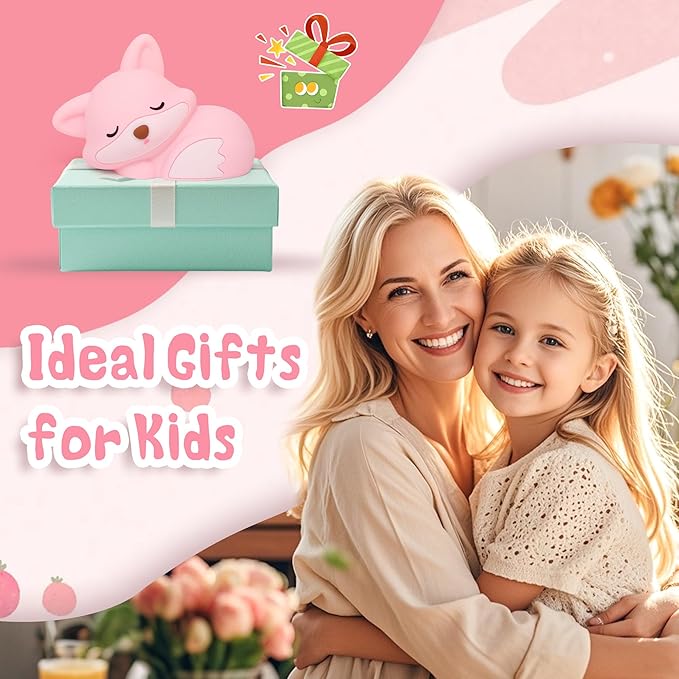Fox Night Light, Cute Fox Silicone Night Light Gifts for Girls 8-12, Fox Lamp for Kids Child Baby Women Nursery, Animal Light with Touch Control, Timer and USB Rechargeable