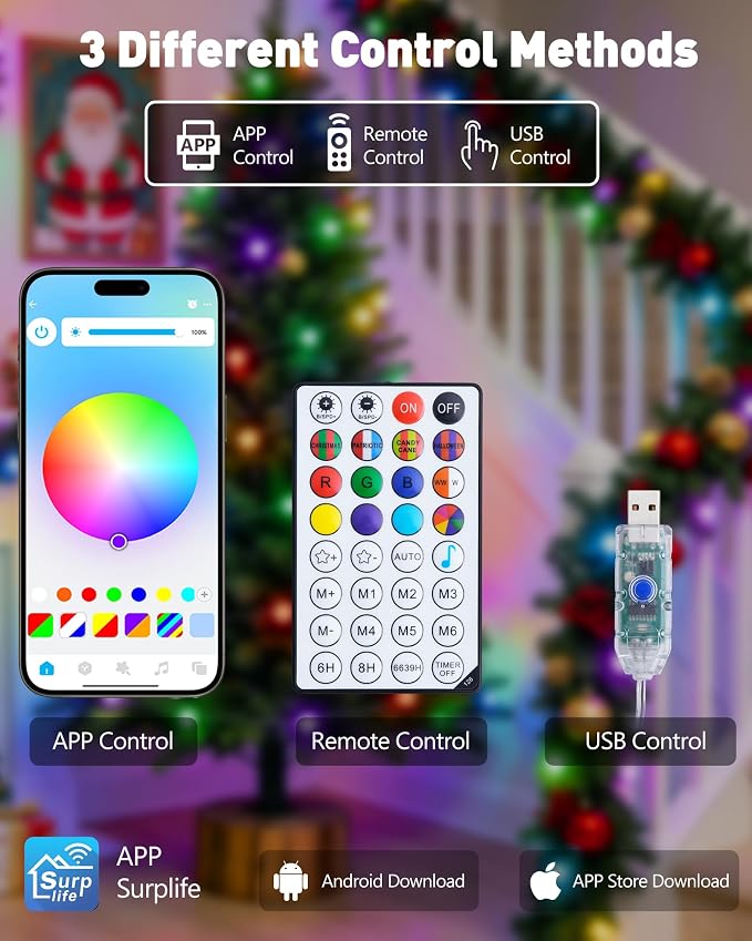 JMEXSUSS Smart 33FT 66 LED Globe Crystal Crackle String Lights USB/Plug in | RGB Color Changing Lights, App & Remote Control, Music Sync, Twinkle Fairy Lights for Classroom Dorm Bedroom DIY Gift Decor