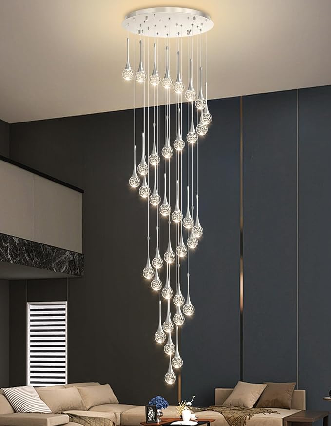 36 Light Modern Glam Crystal Chandelier for High Ceiling LED Dimmable Ceiling Pendant Light Staircase Foyer Enterway Living Room Chandelier Lighting Antique Silver