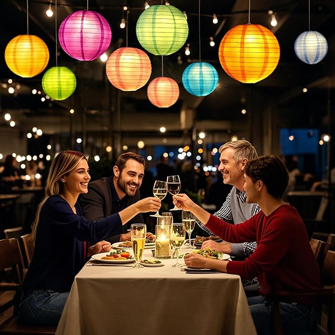 LIHAO 20PCS Colorful Paper Lanterns with Lights, Hanging Chinese Paper Lanterns for Party Decorations Weddings Birthday New Year Outdoor Home Indoor (8 inches)