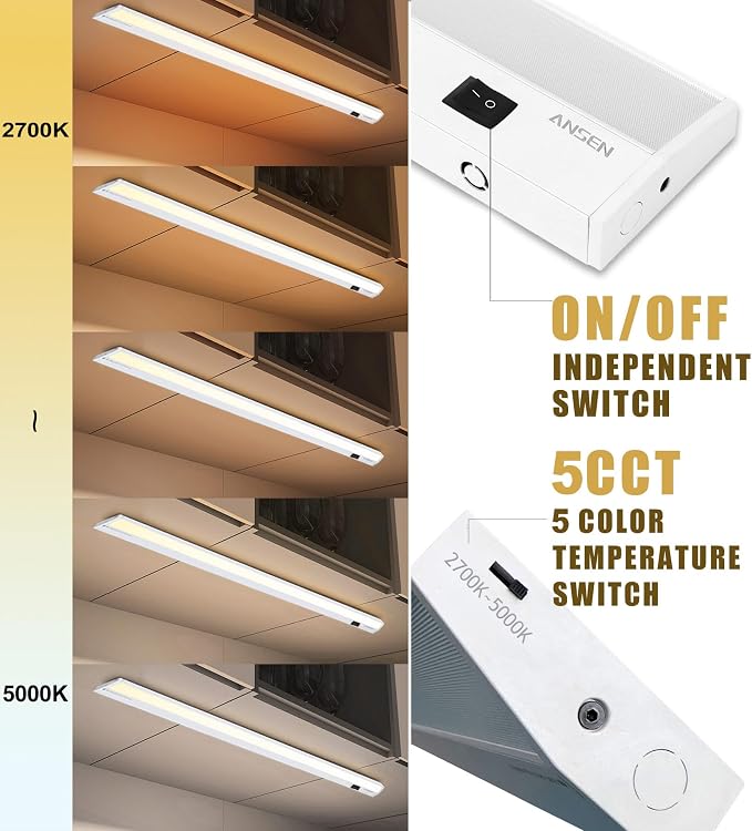 Hardwired Under Cabinet Lighting, 30in 20W LED Light for Kitchen/Closet, 1150lm, CRI>92, R9>90, 5 Color Temperature, Dimmable, 2700K-5000K(Warm White, Cool White, Daylight)
