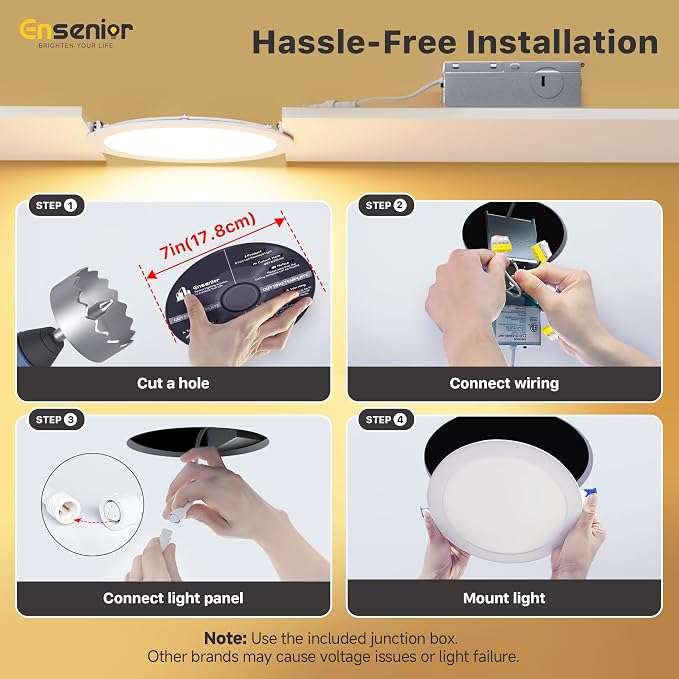 Ensenior 24 Pack 7 Inch LED Recessed Ceiling Light, 5CCT, 1200LM 12W 120V | 2700K-5000K Selectable, 5%-100% Dimmable, Ultra-Thin Canless Wafer Downlight, Aluminum, Damp Rated, ETL&FCC&IC