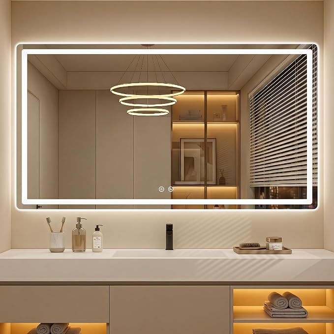 LED Bathroom Mirror with Lights, 30 x 55 Lighted Vanity Wall Mirror | Backlit and Frontlit, Anti-Fog, Dimmable 3 Colors, Shatter-Proof Tempered Glass, Memory Function, Plug-in/Hardwired