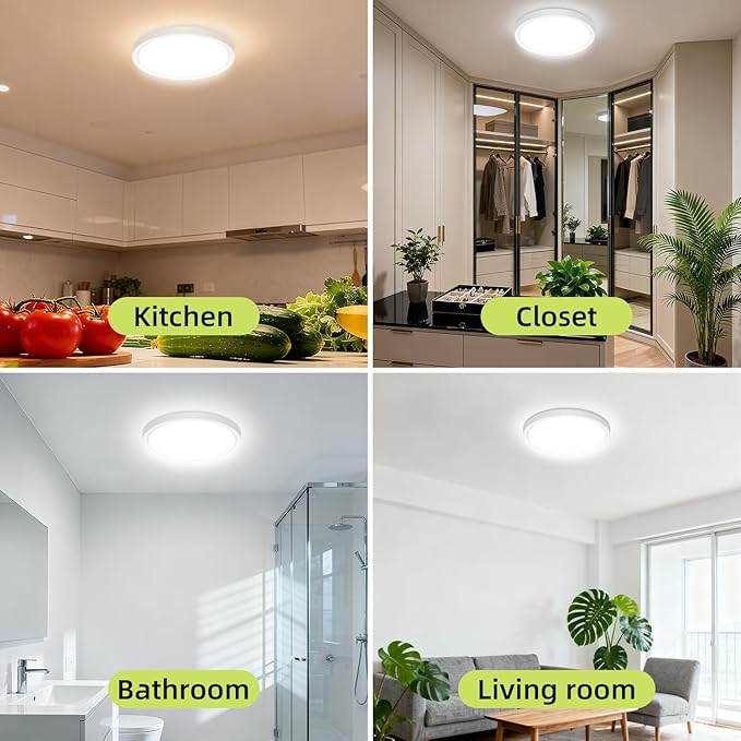 hepside LED Flush Mount Ceiling Light, 13Inch 24W LED Ceiling Lights Fixture,5 Color Temperatures in One,Ultra-Thin Flush Mount Light Fixture for Closet Bathroom Hallway Bedroom Laundry (2PACK)