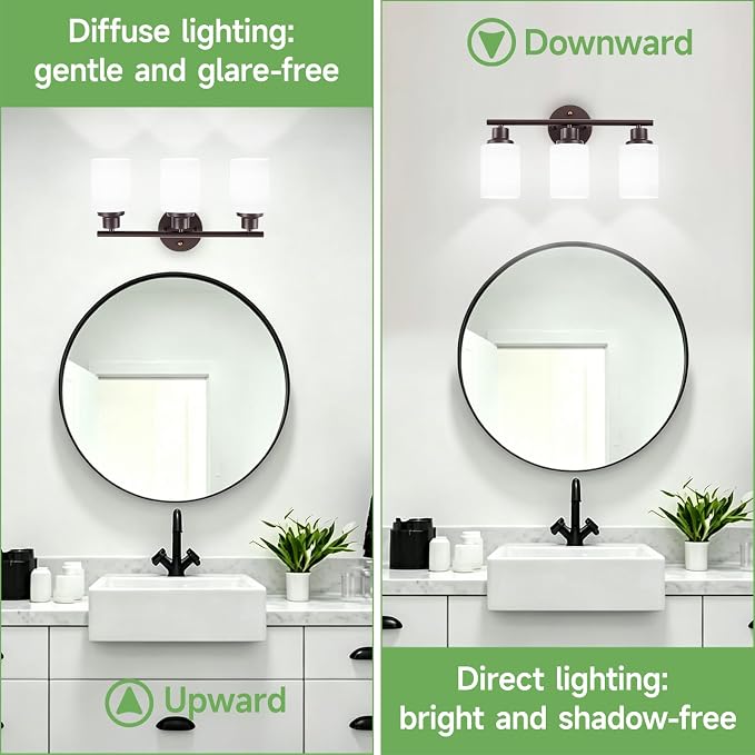 3-Light Bathroom Light Fixtures, Vanity Lights for Mirror with Textured Milky White Glass Shade, Modern Kitchen Light Fixtures Wall Sconce Light - E26 Base - Oil-Rubbed Bronze