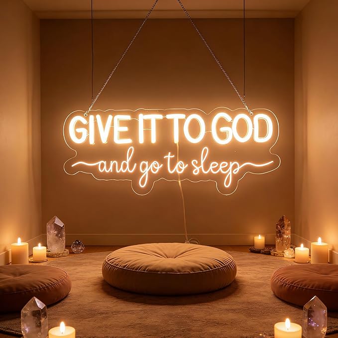 Give It to God and Go to Sleep Neon Sign Led Dimmable Neon Lights for Bar Room Home Art Wall Decor Party Window Living Room Decor Christmas' Birthday Gift (Warm white)