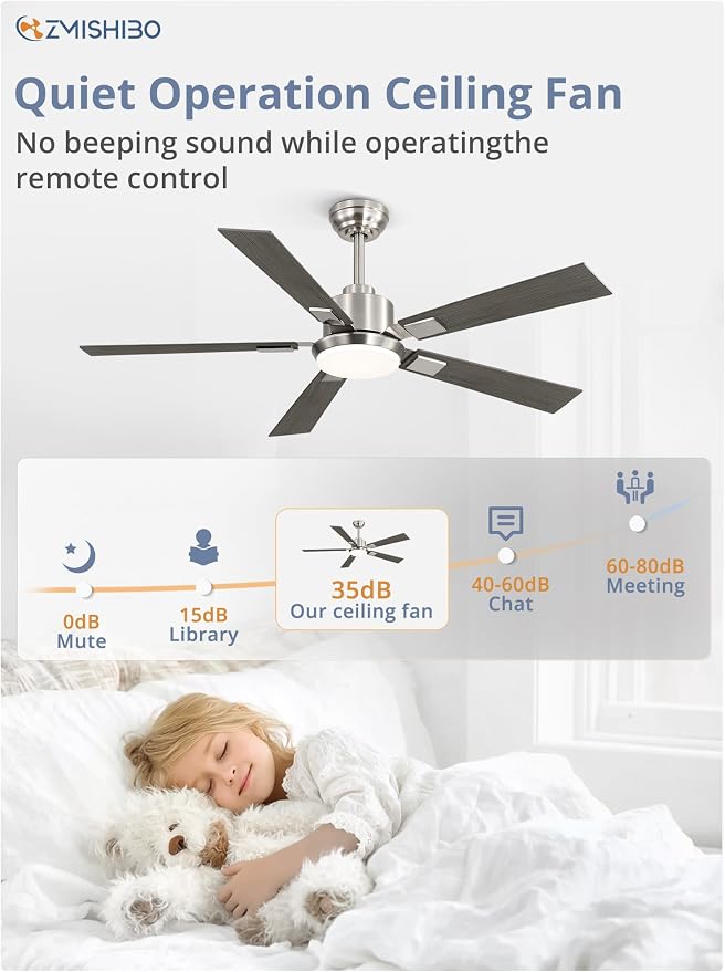 ZMISHIBO 52” Modern Ceiling Fan with Light, Remote Control, Brushed Nickel | High CFM Powerful Airflow, Quiet DC Motor, 3 CCT LED, Indoor/Covered Outdoor, Dual-Finish, Damp Rated