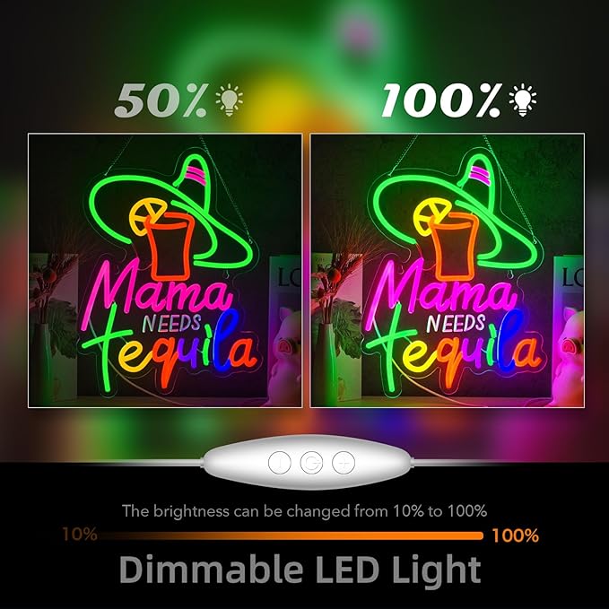 Mama Needs Tequila Neon Sign Tequila Time Neon Sign for Wall Decor Mexican Tequila USB Dimmable LED Neon Lights for Beer Bar Kitchen Restaurant Home Pub Party Man Cave Club Shops Hotel Store Business Gift