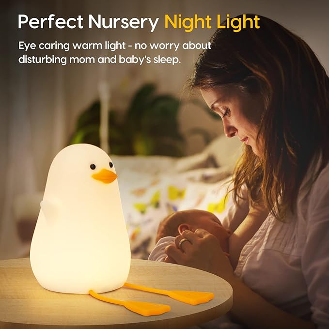 Amaredom Cute Duck Night Light, Squishy Duck Lamp, Silicone Dimmable Nursery Nightlight, Rechargeable LED Bedside Lamp with 20 Minutes Timer & Tap Control for Kids Baby Toddler Decor Bedrooms