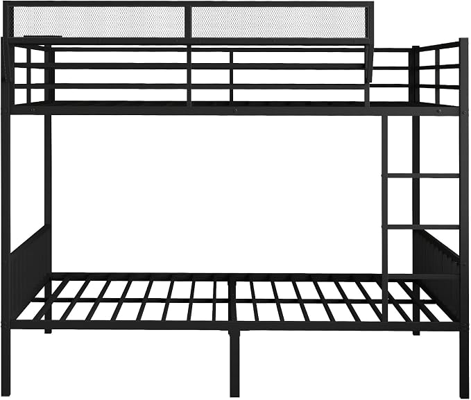 Queen Over Queen Metal Bunk Bed with Storage Shelf & USB Charging | Open Storage Shelf,2 AC Outlets,2 USB Ports,Full-Length Guardrail for Boys&Girls,Noise-Free & Stable,No Box Spring Needed