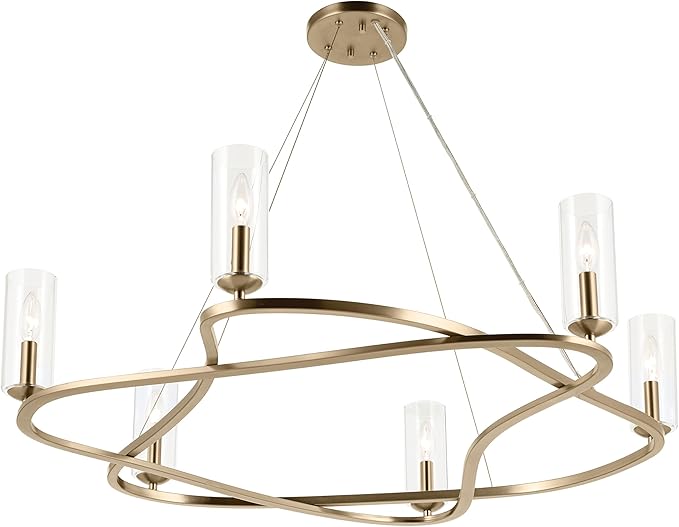 Kichler Harpin 6-Light Chandelier, Sloped Ceiling Compatible, for Dining Room or Kitchen with Clear Glass in Champagne Bronze (8.5" x 37.75"), 52771CPZ
