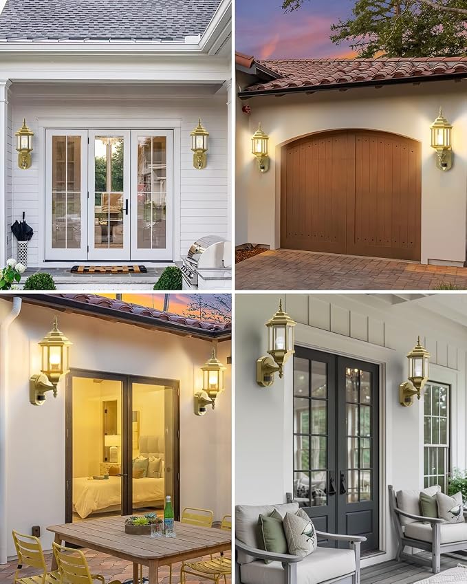 Redluck Motion Sensor Outdoor Lights, 2 Pack 16 inch Dusk to Dawn Outside Porch Lights, Waterproof Anti-Rust Aluminum Outdoor Wall Lights Exterior Lighting Fixtures for House, Garage, Front Door, Gold