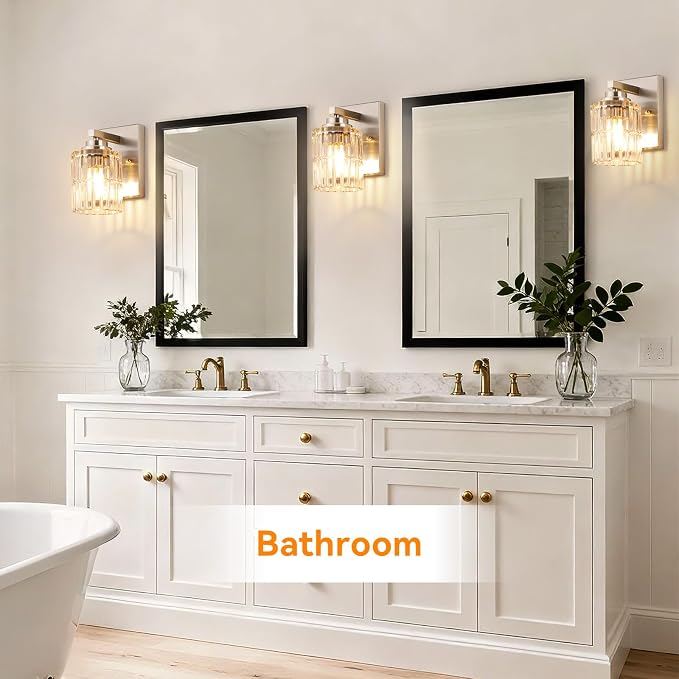 TALOYA Brushed Nickel 2 Pack Wall Sconces with Fluted Cylinder Glass Shade | Modern Vanity Lighting Fixtures, Bathroom Lights Over Mirror, Wall Mount Mirror Light Fixtures for Bathroom Hallway Bedroom