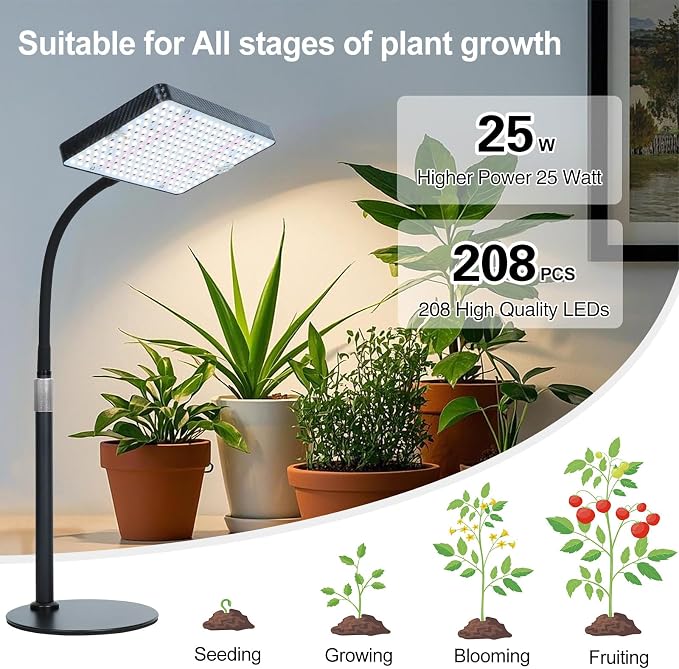Tabletop Grow Lights for Indoor Plants 25 Watt, Bright Natural Sunlight Full Spectrum Plant Growing Lamps for Houseplants & Bonsai, 4/8/12/16/20H Timer Plant Light Auto On/Off Everyday