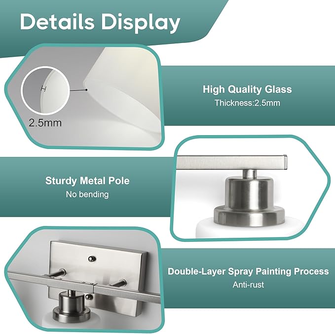 Ascher Bathroom Light Fixtures, 5-Light Vanity Light Over Mirror, Brushed Nickel Wall Sconces with Milky White Frosted Glass Shades, Wall Lamp for Living Room Bedroom, E26 Base(Bulbs Not Included)