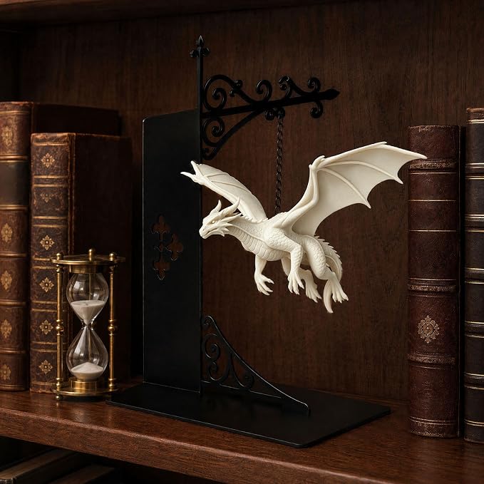 Magical Floating Dragon Bookshelf Lamp, Warm LED Dragon Night Light, Fantasy Reading Nook Decor, Unique Gift for Fantasy Lovers and Book Readers (White)