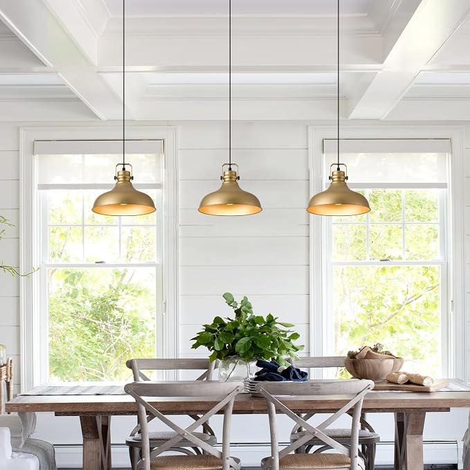 Gold Modern Pendant Lights Kitchen Island Fixtures | ETL Certificate,Industrial Adjustable Height Vintage Dome Hanging Light Fixtures for Barn,Dining Room 3 Pack
