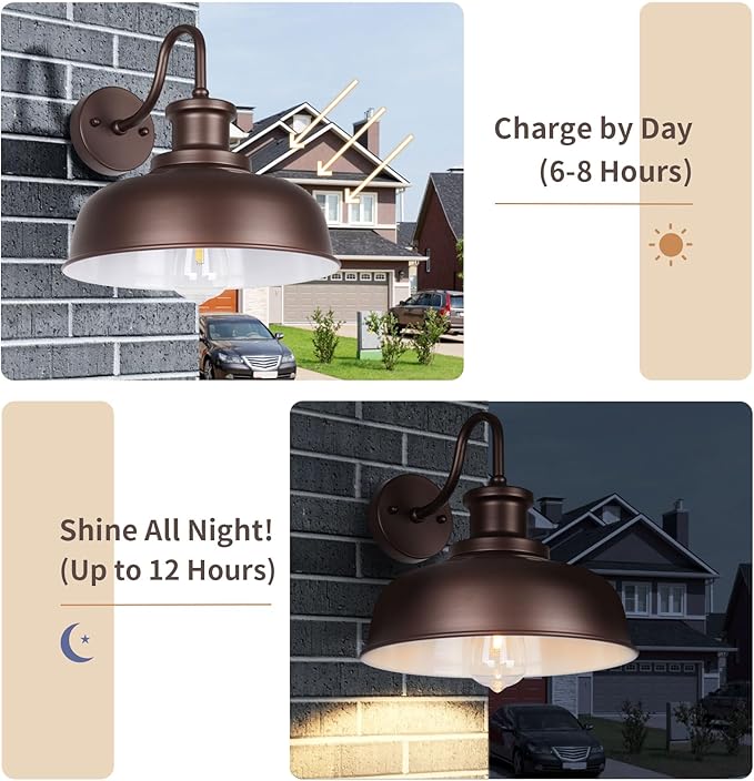 Solar Barn Light for Outside, Outdoor Wall Lights Solar Powered, Farmhouse Exterior Wall Sconce, Industrial Outside Lighting Fixture, Rustic Bronze White Lantern for Barn Shed Coop Garage Patio