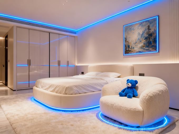 Blue Led Lights Strip Indoor Rope Lights Easy DIY Cuttable Strip Lights for Fish Tank Bar Room Bathroom Living Room Kitchen Ceiling Wall Vanity Mirror Decor