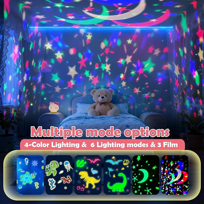 Pink Lucky Turtles Kids Night Light,3-8 Year Old Boys Toy Star Sky Projector Lamp 360° Rotation,4 LED Light Beads,16 Light Colors Adjustable,USB Cable Powered,Ceiling Ambiance Light for Kids Bedroom