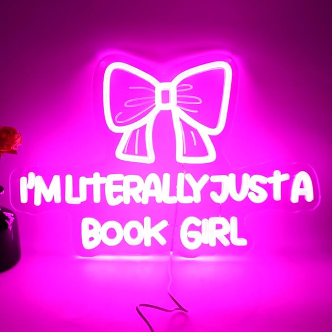 I Am Literally Just A book Girl Neon Sign, Led Classroom Sign Wall Decor with Acrylic Backing, Dimmable USB Powered Neon Light for Bedroom, Living Room, Office, Bar Decor Holiday Birthday Gift