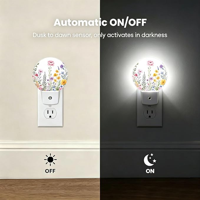 Night Lights Plug into Wall Vintage Floral Night Light Energy Saving LED | Colorful Flower Butterfly Plug in Night Lights for Wall Socket with Dusk-to-Dawn Sensor for Bedroom, Bathroom and Living Room