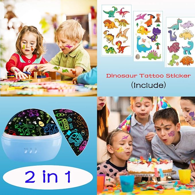 JKGIFTS Night Light for Kids Toys,Dinsoaur Night Light Projector,360° Rotating Cars Lights for Bedroom Decor,Birthday Gifts for Kids Baby Sensory Toys Autism